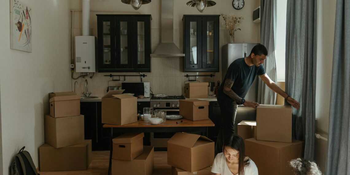 packing the kitchen for moving